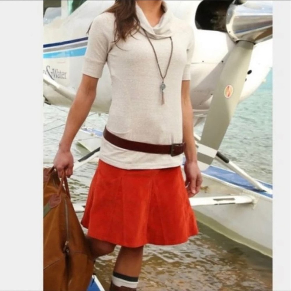 Athleta Whenever Red Spice Button/Drawstring Corduroy Flare Skirt Size Small